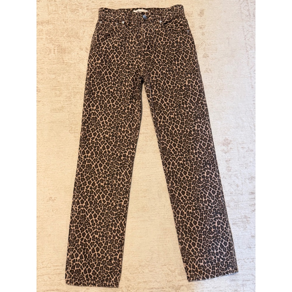 Madewell The Longline Straight Jean Leopard Print Brown High Rise Button Fly 24